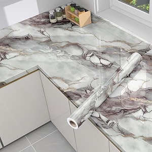 premium vinyl marble peel and stick wall diy waterproof wallpaper for home kitchen countertop cabinet furniture oil proof kitchen stickers60x200cm gt- new desing white brown