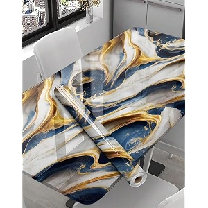 premium vinyl marble peel and stick wall diy waterproof wallpaper for home kitchen countertop cabinet furniture oil proof kitchen stickers60x200cm gt-new gold blue