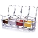 Clear Seasoning Rack Spice Pots - 4 Piece Acrylic Seasoning Box - Storage Container Condiment Jars - Cruet with Cover and Spoon