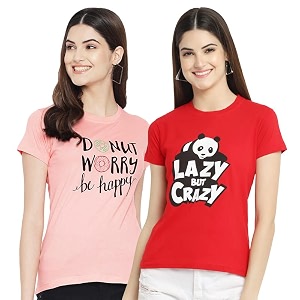 Preneum Womens Letter Print Regular Fit T-Shirt