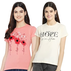 Preneum Womens Letter Print Regular Fit T-Shirt