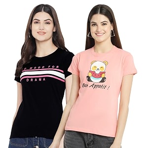 Preneum Womens Letter Print Regular Fit T-Shirt
