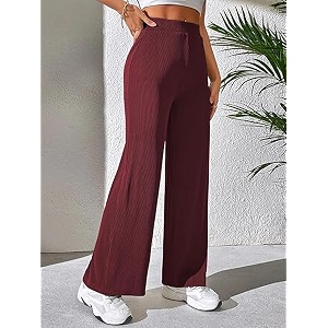 Prenuem Womens High Waist Flared Korean Trousers