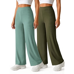Prenuem Womens High Waist Flared Korean Trousers