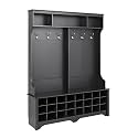 Prepac Black Hall Tree, Shoe Cabinet, Storage Cabinet with 24 Shoe Cubbies and 6 Double Coat Hooks 15.5" D x 60" W x 77" H