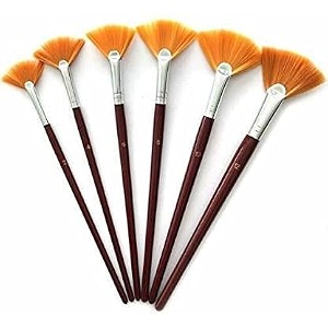 6pcs anti-shedding natural bristle fan paint brushes perfect for acrylic oil gouache tempera watercolor painting set of 6