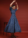 Presha Women Fit and Flare Blue Below Knee Dress