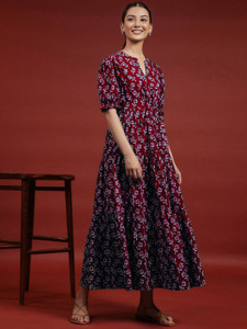presha women fit and flare multicolor below knee dress