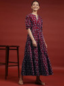Presha Women Fit and Flare Maroon, Beige Below Knee Dress