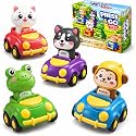 Press to Go Cars for Toddlers 1-3, 4-Pack Animal Toys for 1 Year Old Boy