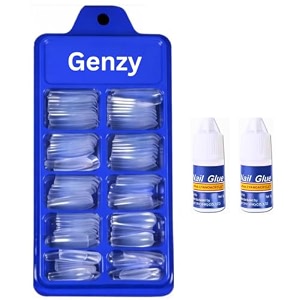 press on nails kit for women 100 transparent artificial fake nails with 2 nail glue full cover clear nail tips 10 sizes stick on nail extensions for diy gel acrylic amp nail art