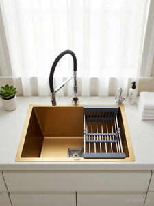 prestige 24 x 18 x 10inch  304 grade handmade stainless sink golden matt finish kitchen sink with waste coupling and drain basket vessel sink gold vessel sink gold