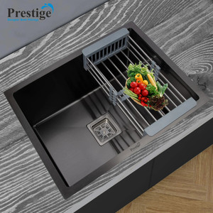 prestige  24x18x10 handmade matt finish single bowl stainless steel kitchen sink black with waste coupling and drain basket vessel sink black vessel sink black