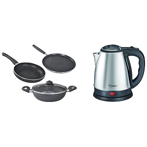 prestige electric kettle pkoss - 1500watts steel 15ltr black amp aluminium omega deluxe granite finish black - 3 pieces amp prestige 15 litre kettle 1500-watts red