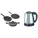 Prestige Electric Kettle PKOSS - 1500watts, Steel (1.5Ltr), Black &amp; Aluminium Omega Deluxe Granite Finish (Black) - 3 Pieces &amp; Prestige 1.5 Litre Kettle 1500-watts, Red