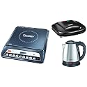 Prestige Electric Kettle PKOSS - 1500W, Steel (1.5L), Black &amp; PIC 20 1600W Induction Cooktop &amp; PGMFB 800W Grill Sandwich Toaster with Fixed Grill Plates