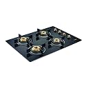 Prestige Euro Glass Top Gas Stove with Toughened Glass Top, Powder Coated Body, 4 Burners, Manual, Black, Brass