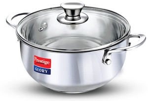 prestige glory ss cookware kadhai 22 cm diameter with lid 35 l capacity stainless steel induction bottom