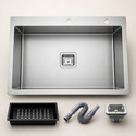 Prestige HANDMADE KITCHEN SINK TAP HOLE STAINLESS STEEL HANDMADE KITCHEN SINK TAP HOLE (24x18x10) Vessel Sink (Silver)