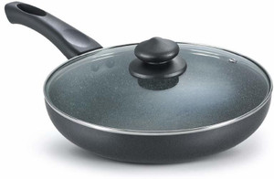 prestige omega dlx granite finish fry pan 28 cm diameter with lid 3 l capacity aluminium non-stick induction bottom