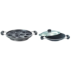 prestige omega select plus residue free non-stick paniyarakkal 25cm black amp prestige omega select plus aluminium residue free non-stick appachetty with lid 20 cm black