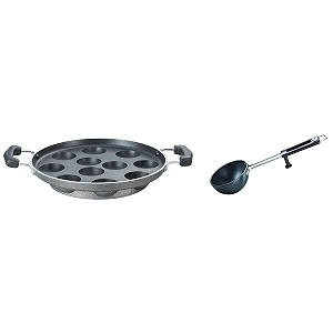 prestige omega select plus residue free non-stick paniyarakkal 25cm black aluminium hard anodised tadka pan 10 cm black