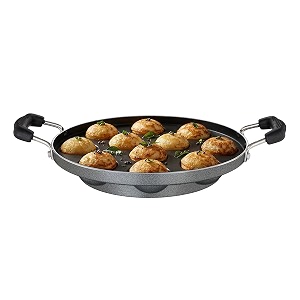 prestige omega select plus non-stick paniyarakkal appe maker11 pits 25cmresidue free coating metal spoon friendly