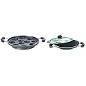Prestige Omega Select Plus Residue Free Non-Stick Paniyarakkal, 25cm, Black &amp; Prestige Omega Select Plus Aluminium Residue Free Non-Stick Appachetty with Lid, 20 cm, Black