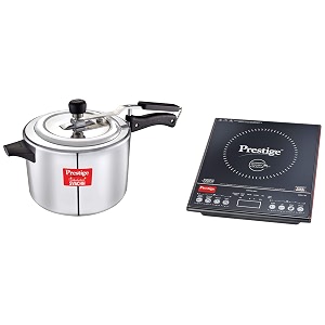 prestige pic 31 v3 2000-watt induction cooktop with touch panel black  prestige nakshatra plus svachh 5 litre aluminium straight wall inner lid pressure cooker combo