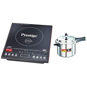 prestige pic 31 v3 2000-watt induction cooktop with touch panel black  prestige popular plus induction base aluminium pressure cooker 5 litres silver combo