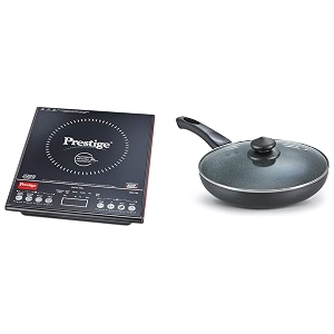 prestige pic 31 v3 2000-watt induction cooktop with touch panel black amp prestige aluminium omega deluxe granite fry pan with lid 26 cmblack