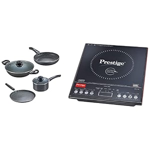 prestige pic 31 v3 2000-watt induction cooktop with touch panel  black  amp prestige omega granite aluminium kitchen set 4-pieces black