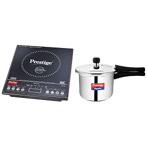 prestige pic 31 v3 2000-watt induction cooktop with touch panel black amp prestige popular stainless steel outer lid pressure cooker 3 litres silver
