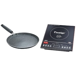 prestige pic 31 v3 2000-watt induction cooktop with touch panel black amp prestige omega deluxe granite nonstick aluminium dosa tawa black 25 cm