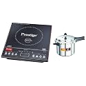 Prestige PIC 3.1 V3 2000-Watt Induction Cooktop with Touch Panel (Black) + Prestige Popular Plus Induction Base Aluminium Pressure Cooker, 5 Litres, Silver COMBO