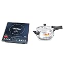 Prestige PIC 3.1 V3 2000-Watt Induction Cooktop with Touch Panel (Black) and Deluxe Alpha Stainless Steel Junior Handi, 4.4 litres, Silver Combo