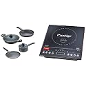 Prestige PIC 3.1 V3 2000-Watt Induction Cooktop with Touch Panel ( Black ) &amp; Prestige Omega Granite Aluminium Kitchen Set, 4-Pieces, Black
