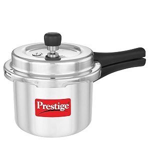 prestige 3 litre aluminium popular plus svachh outerlid pressure cookerdeep lid for spillage controlvirgin aluminiumgas amp induction compatiblegasket release system5 years warrantyisi certified