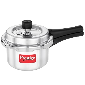 prestige 15 litre aluminium popular plus svachh outerlid pressure cookerdeep lid for spillage controlvirgin aluminiumgas amp induction compatiblegasket release system5 years warrantyisi certified