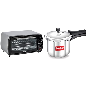 prestige potg 9 pc 800-watt oven toaster grill grey  prestige popular stainless steel pressure cooker 2 litres silver