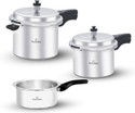 Prestlee Aluminium 2 + 3 + 5 Liter Pressure Cooker Combo, 5 Year Warranty, ISI CERTIFIED, 2 L, 3 L, 5 L Pressure Cooker & Pressure Pan (Aluminium)