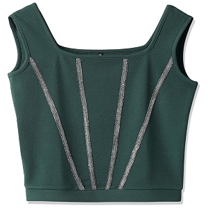 PRETTIFY Dark Green Cotton Blend Sleeveless Womens