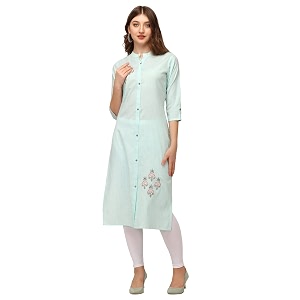 PRETTIFY Women Embroidered Cotton Straight Kurta Lightgreen