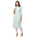 PRETTIFY Women Embroidered Cotton Straight Kurta Lightgreen