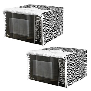 pretty krafts microwave oven cover for 23 litre dust oil proof cloth with storage pockets cotton linen kitchen toaster appliance protector - set of 2diamond black