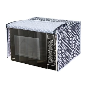prettykrafts microwave oven cover for 23 litre dust oil proof cloth with storage pockets cotton linen kitchen toaster appliance protector - qtr grey