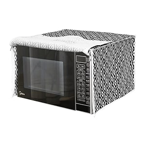 pretty krafts microwave oven cover for 23 litre dust oil proof cloth with storage pockets cotton linen kitchen toaster appliance protector - diamond black