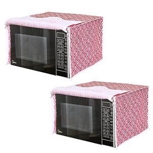 pretty krafts microwave oven cover for 23 litre dust oil proof cloth with storage pockets cotton linen kitchen toaster appliance protector - set of 2diamond red