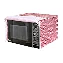 PRETTY KRAFTS Microwave Oven Cover for 23 Litre Dust Oil Proof Cloth with Storage Pockets Cotton Linen Kitchen Toaster Appliance Protector - Diamond Red