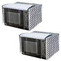 PrettyKrafts Microwave Oven Cover for 23 Litre Dust Oil Proof Cloth with Storage Pockets Cotton Linen Kitchen Toaster Appliance Protector - Set of 2,Qtr Grey